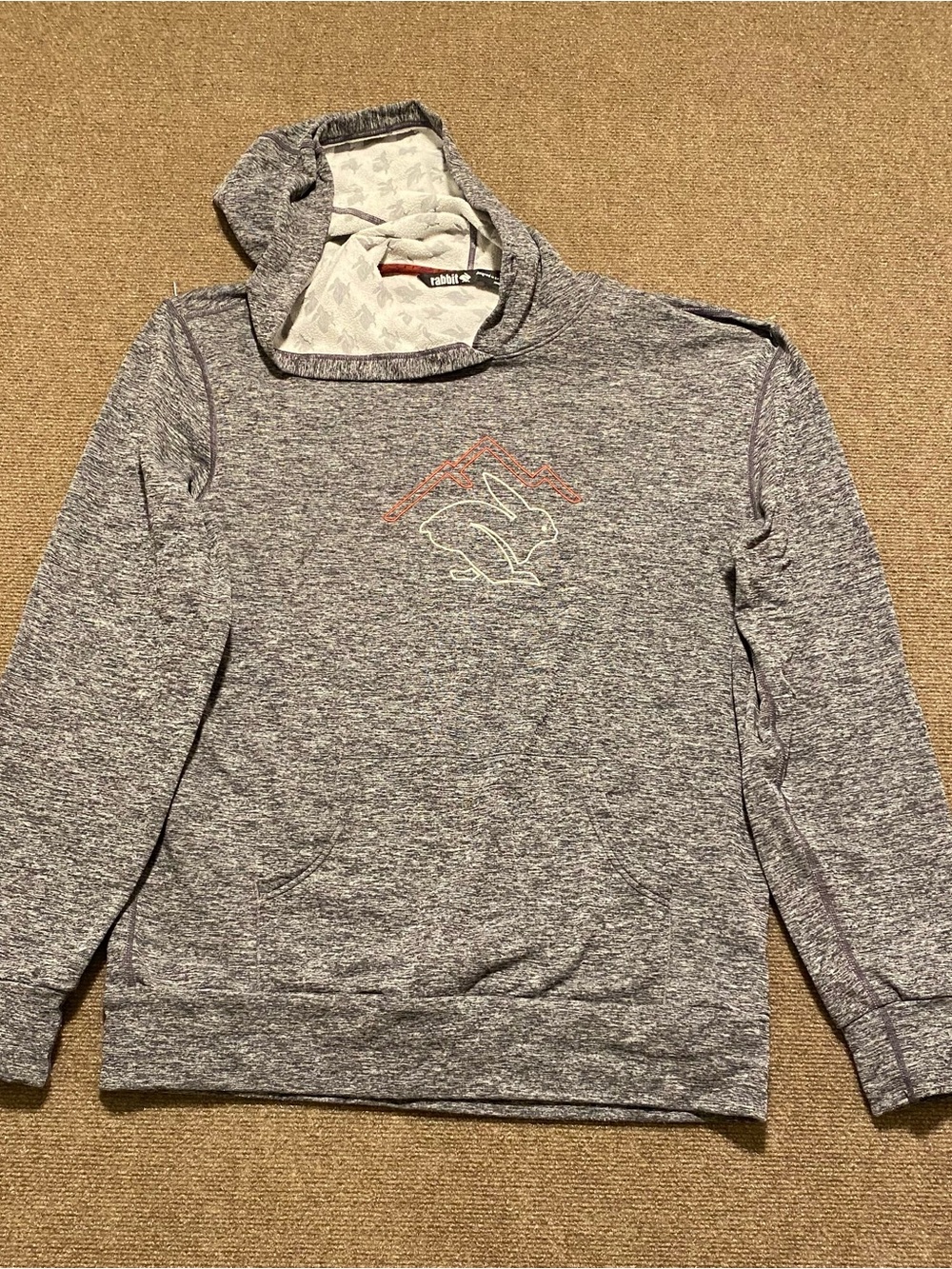 rabbit Running Hoodie Gray Heather Pullover Kangaroo Pocket Size M